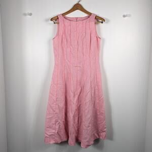 Anne Klein Dress Women's Size 10 Pink Linen Sundress Fit and Flare